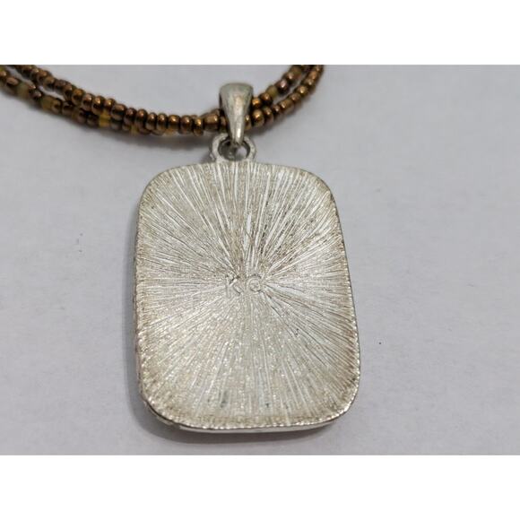 Necklace Earring Set Vintage Designer KC Beaded Two Strand Silver Tone Pendant - Picture 9 of 10